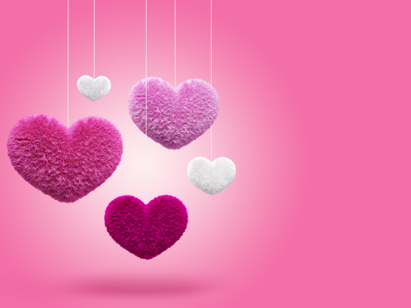 fluffy, hearts, 3d, пушистые, pink, love, сердечки