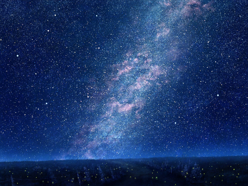 sky, mks, trees, night, stars, art panorama, sunset, planet, armada, aero, space, see, in