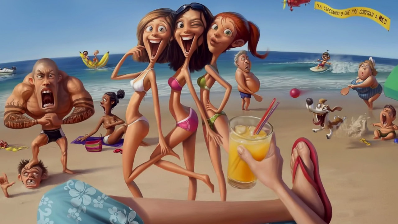 девушки, пляж, отдых, веселье, улыбки, спереди, girls, beach, smile, sky, wide, sun, summer, see, up