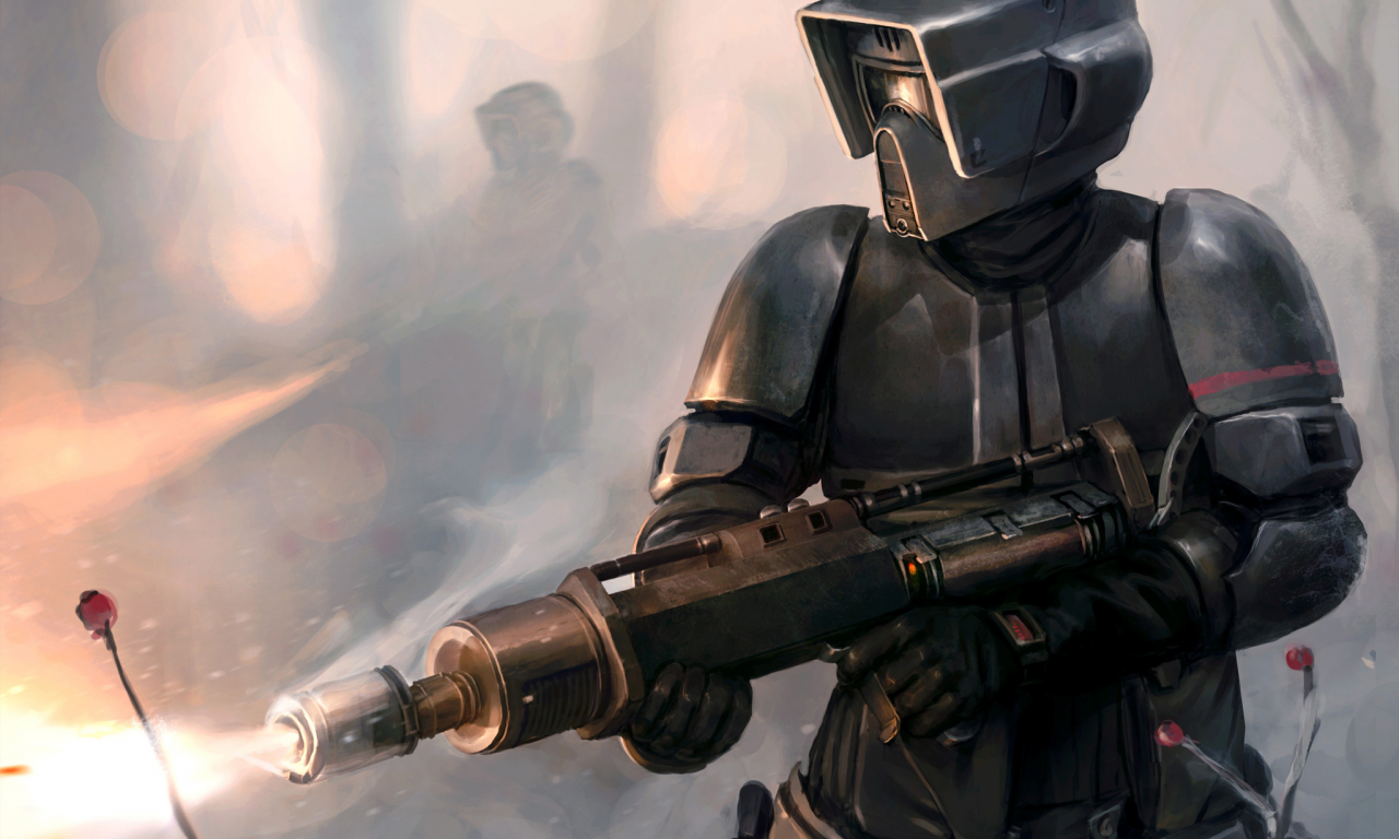 star wars, scout trooper, flamethrower, art