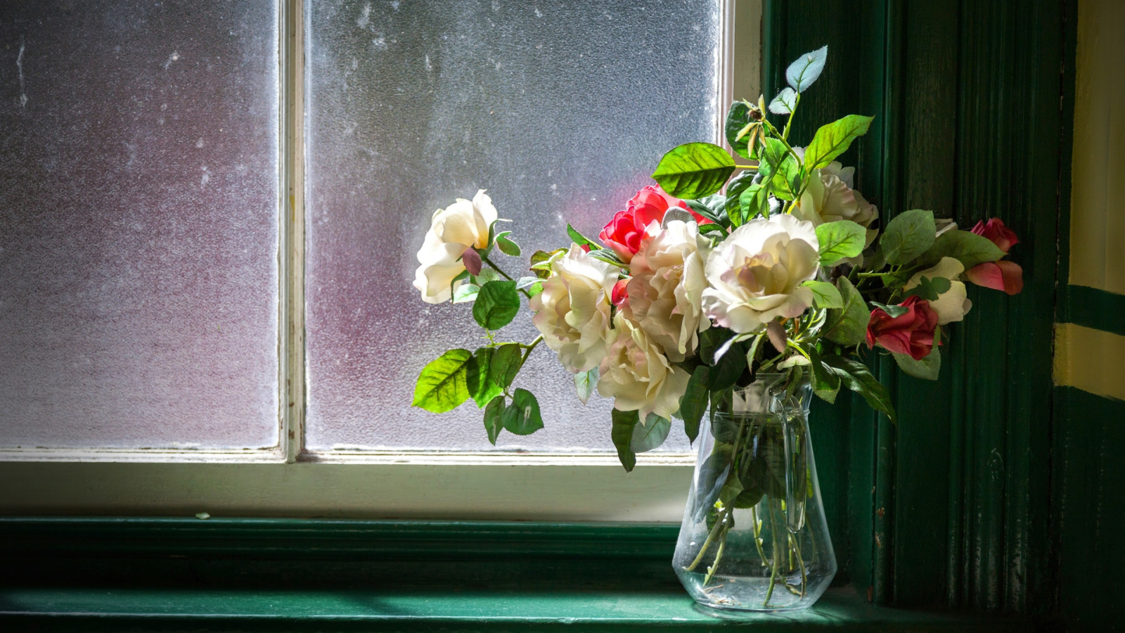 букет, розы, ваза, окно
