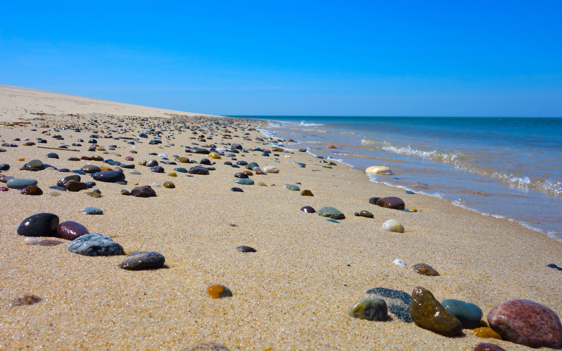 пляж, камни, небо, море, волны, песок