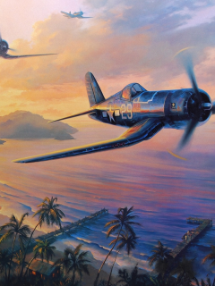 art, f4u corsair, drawing, ww2, aviation, painting, aircraft, dogfight, pacific war, war, airplane