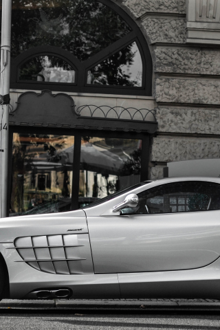 mclaren, mercedes, street, slr, silver, макларен, building, слр, мерседес