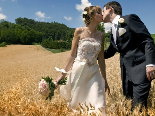двое, пара, невеста, жених, влюбленные, поле, свадьба