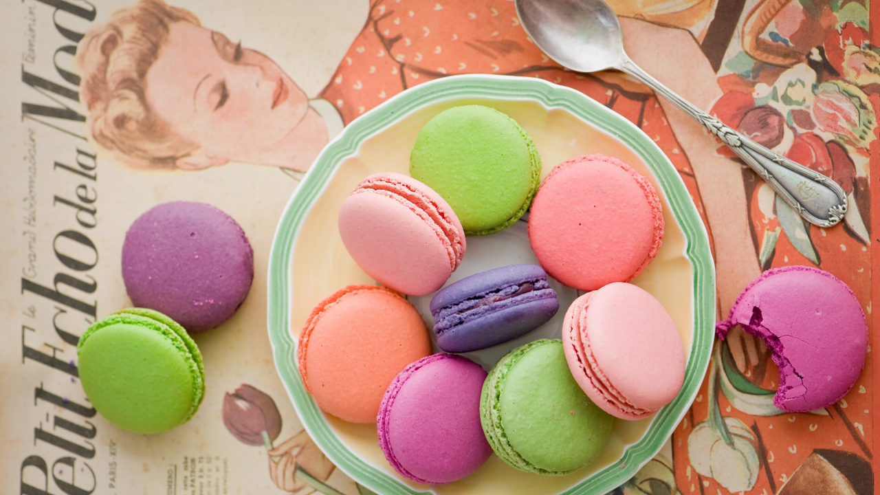 macaron, разноцветное, макарун, ассорти, печенье, ложка