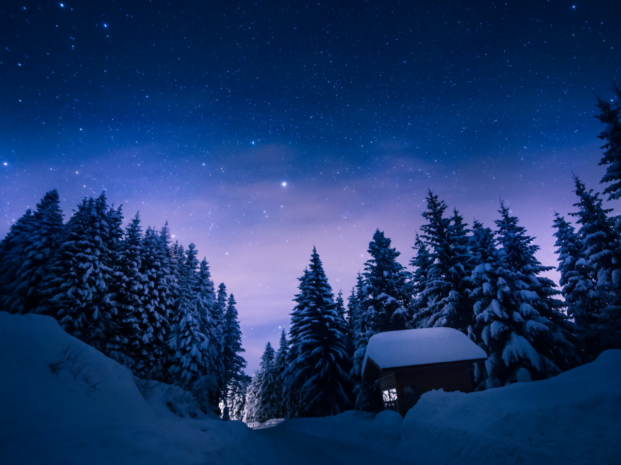 зима, ночь, пейзаж