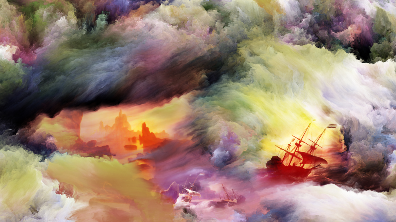 корабль, краски, дым, яркость, шторм