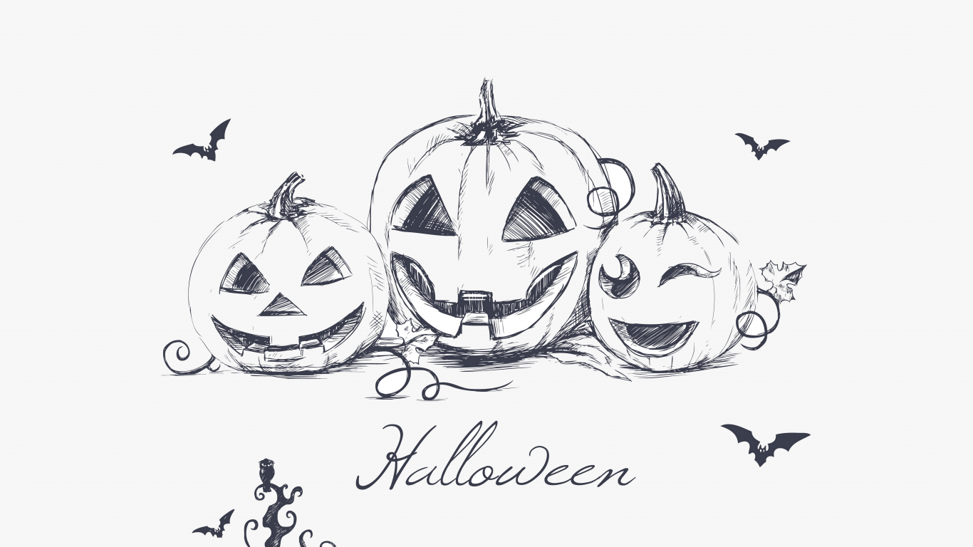 bats, halloween , хэллоуин, minimalism, hand drawing, evil pumpkins, creepy owl
