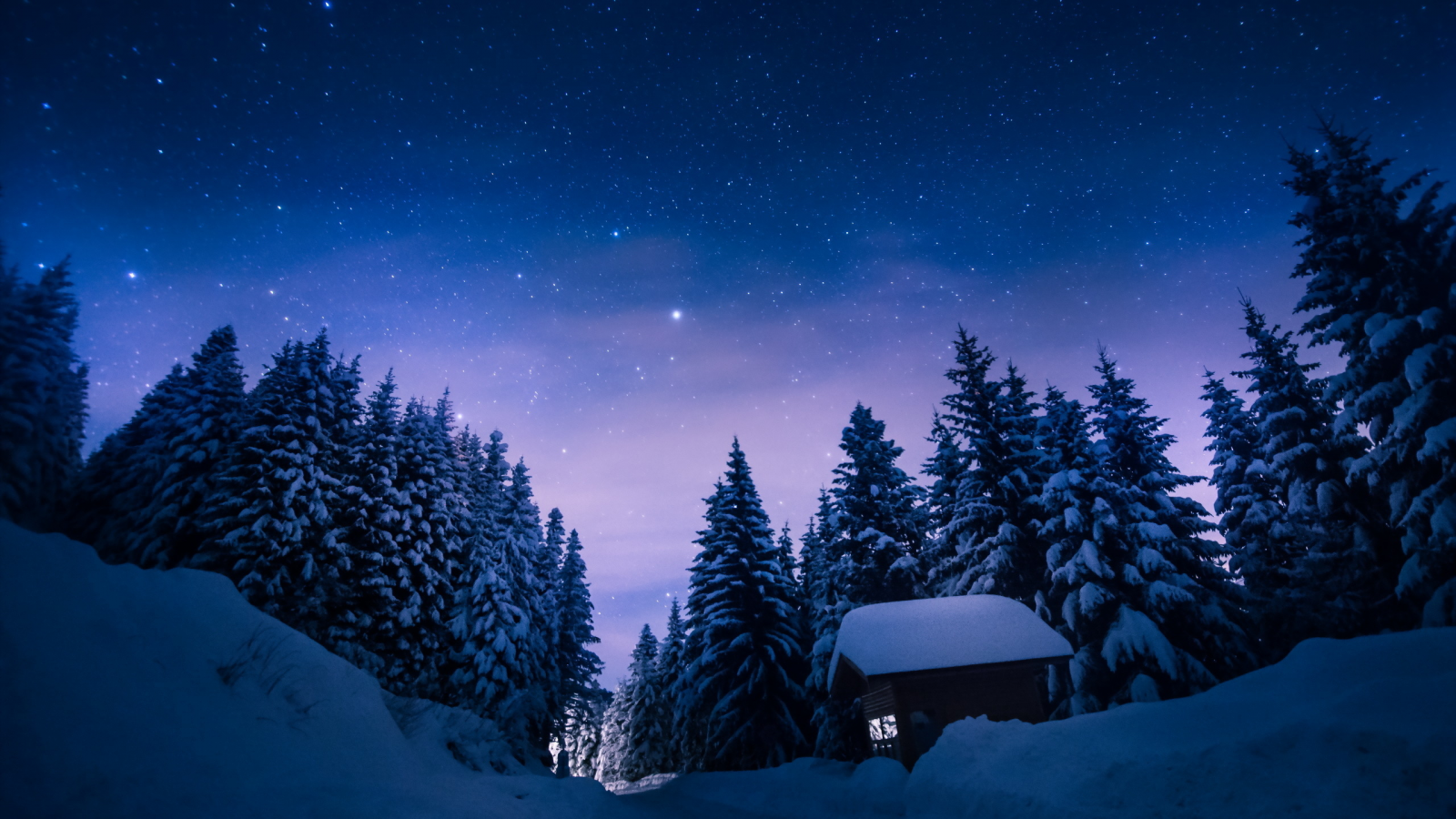 зима, ночь, пейзаж
