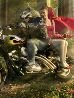 девушка, блондинка, мотоцикл, сказка