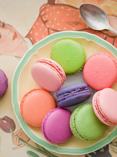 macaron, разноцветное, макарун, ассорти, печенье, ложка