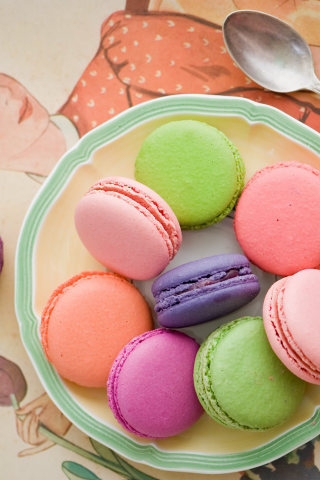 macaron, разноцветное, макарун, ассорти, печенье, ложка