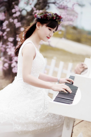 азиатка, музыка, рояль, девушка