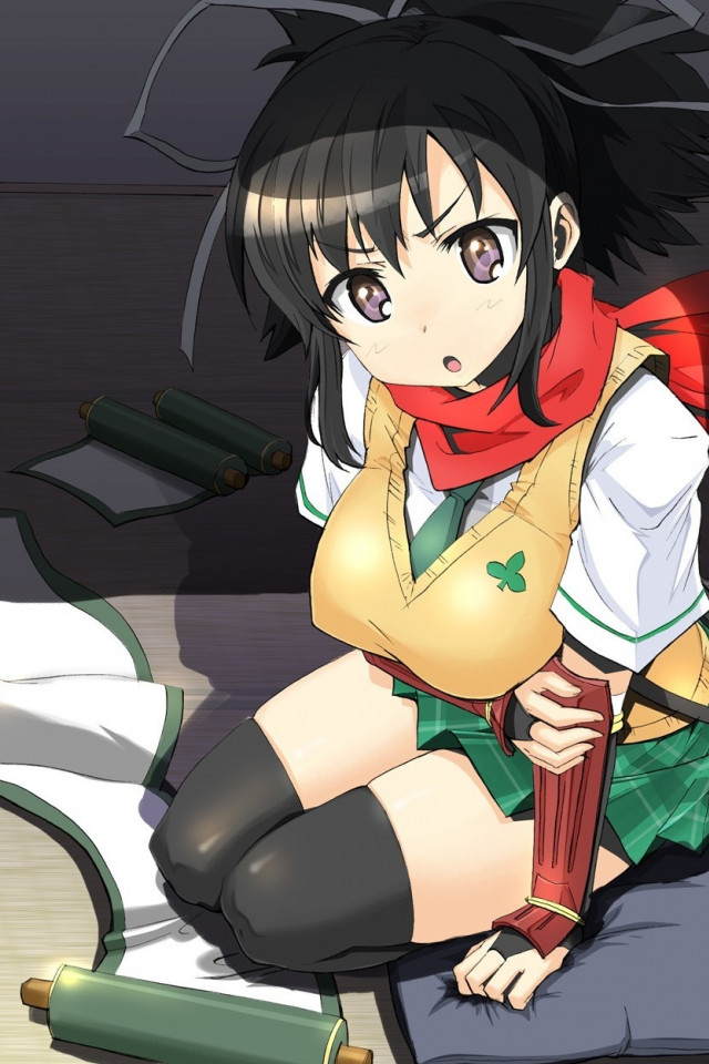 asuka, дом, kimura tatsuki , свиток, арт, senran kagura, меч, девушка