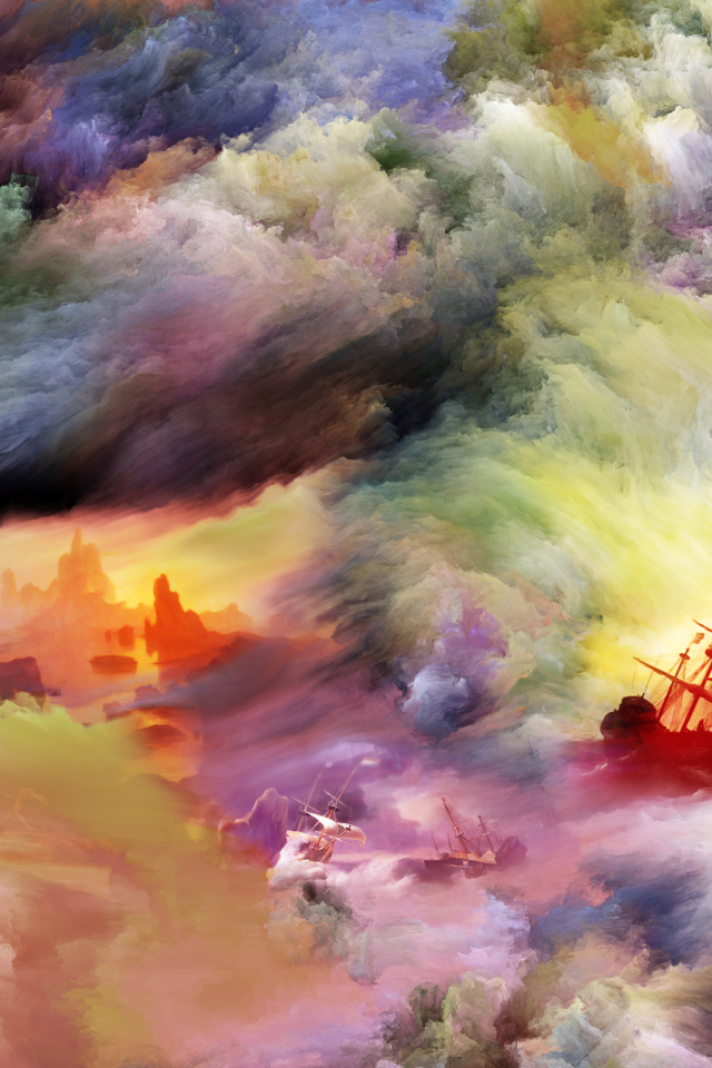 корабль, краски, дым, яркость, шторм
