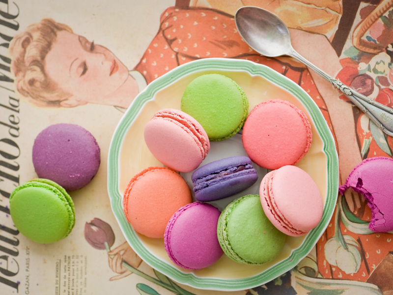 macaron, разноцветное, макарун, ассорти, печенье, ложка