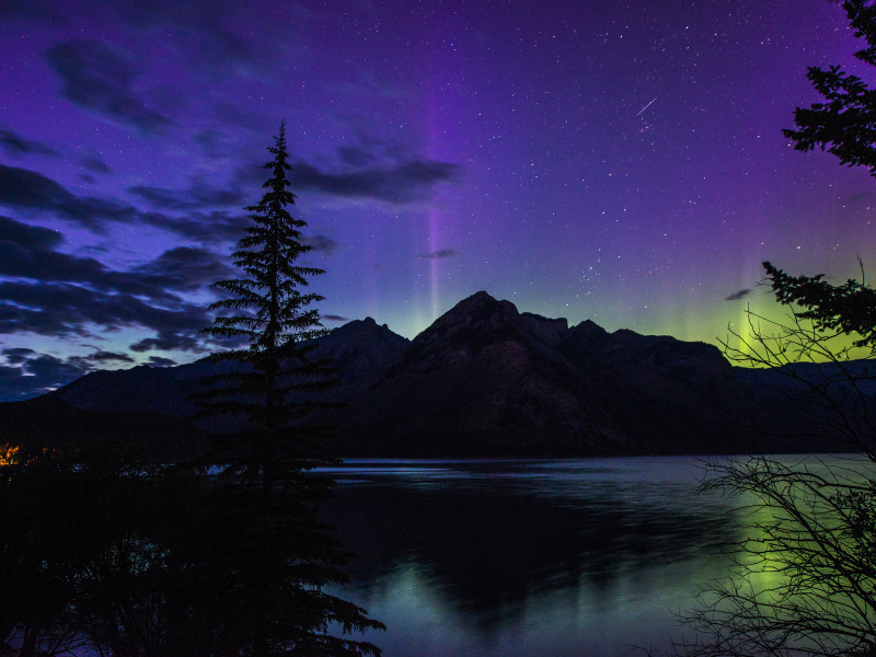 озеро, лес, beautiful, night, гора, ночь, banff national park, canada, alberta