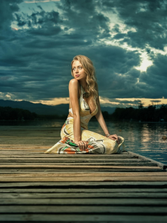 karolina debczynska, девушка, модель, милая, красивая, стройная, фигура, блондинка, мост, река, природа