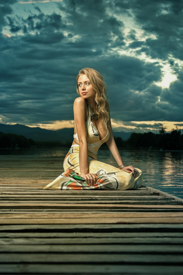 karolina debczynska, девушка, модель, милая, красивая, стройная, фигура, блондинка, мост, река, природа