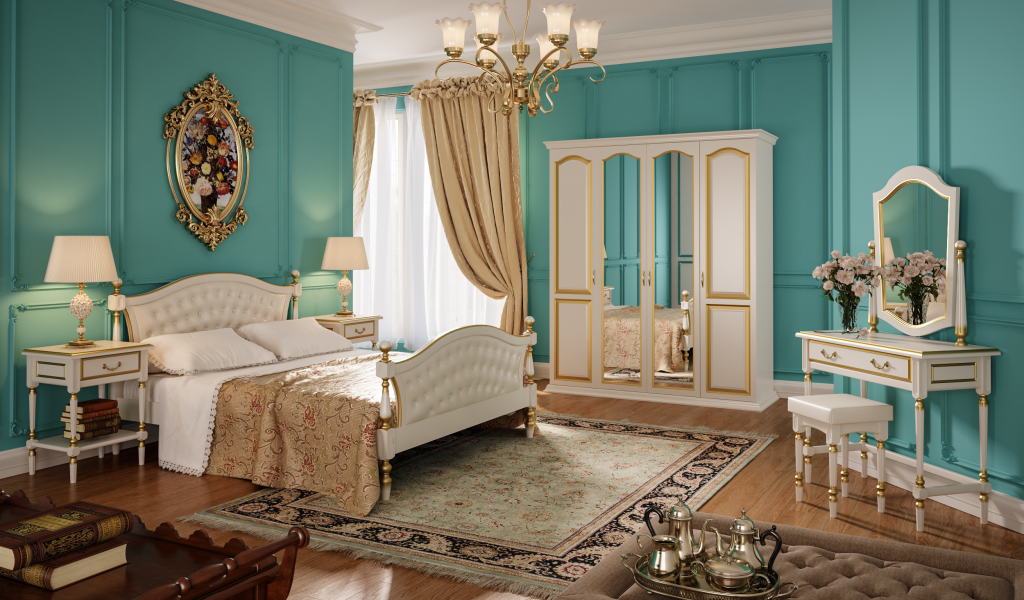 комната, интерьер, окно, голубой, спальня, кровать, дизайн
