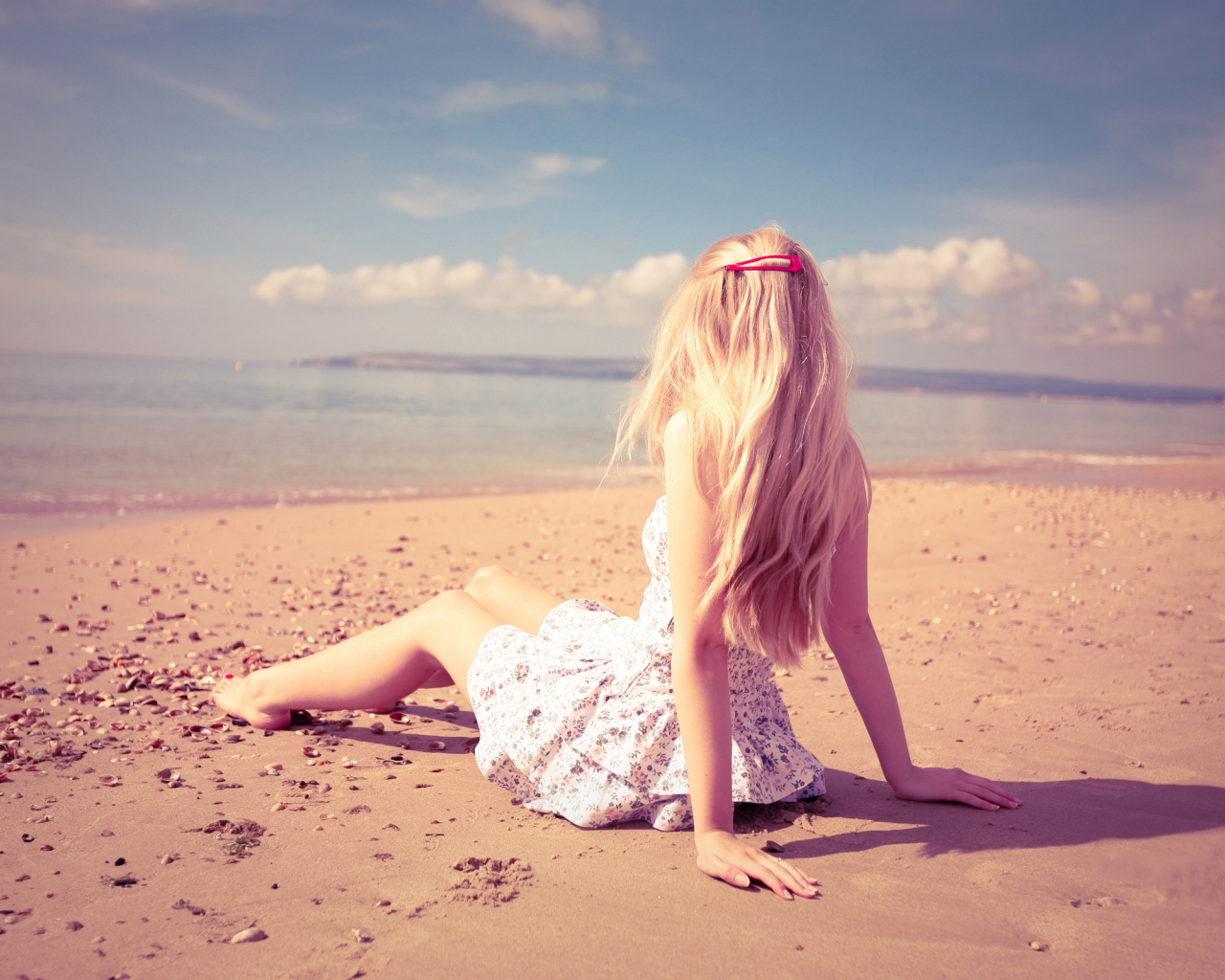 блондинка, пляж, песок, море