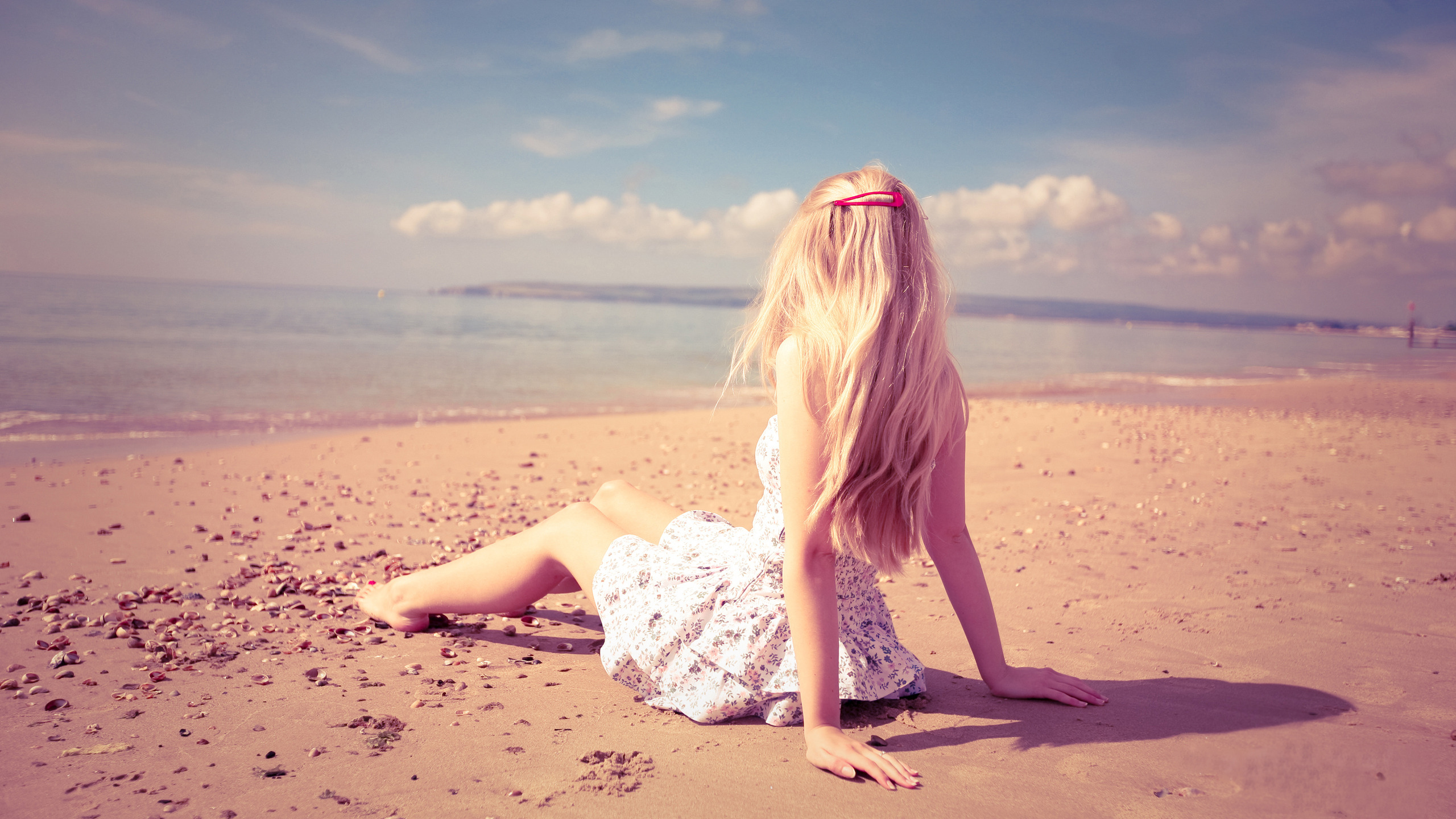 блондинка, пляж, песок, море