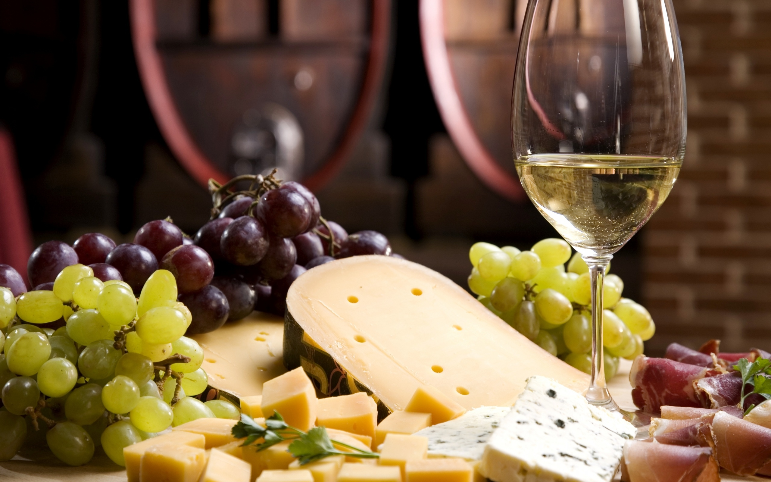вино, cheese, белое, бокал, виноград, сыр