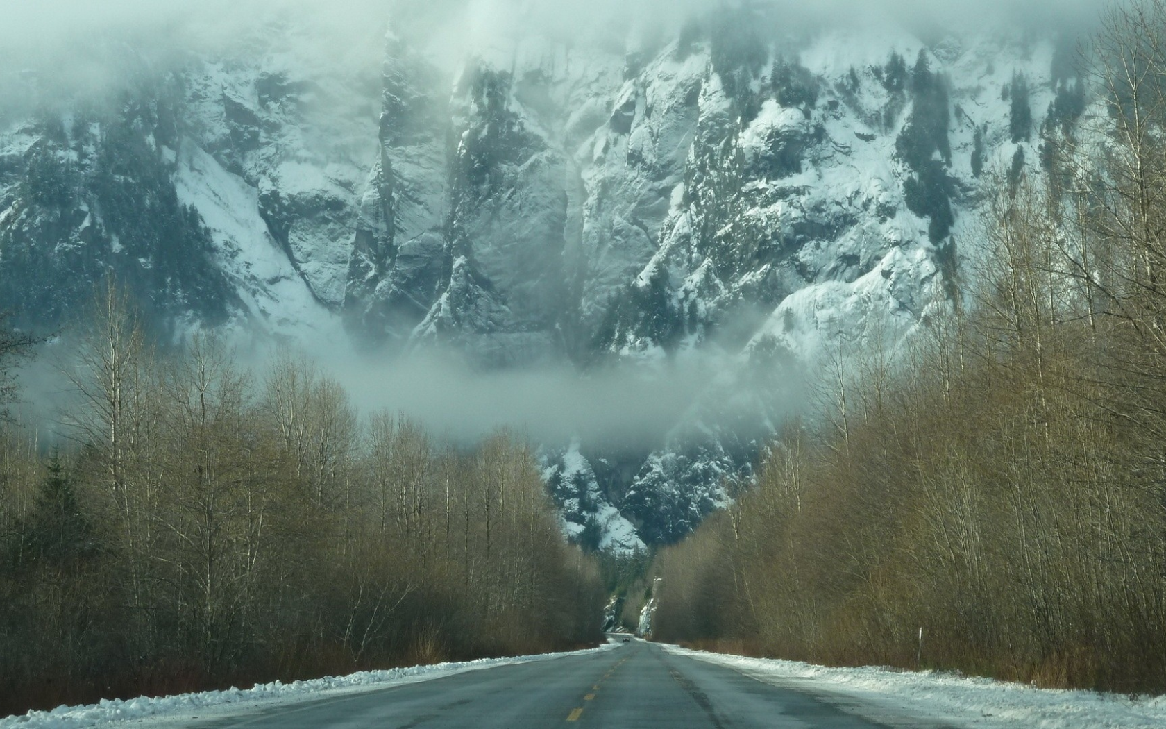 дорога, горы, туман, лес, машина