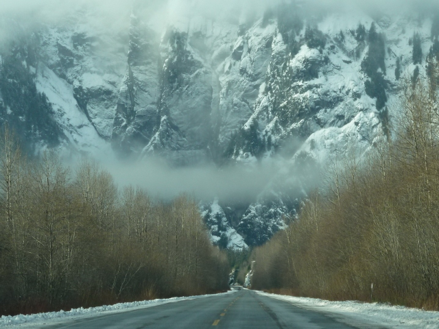 дорога, горы, туман, лес, машина