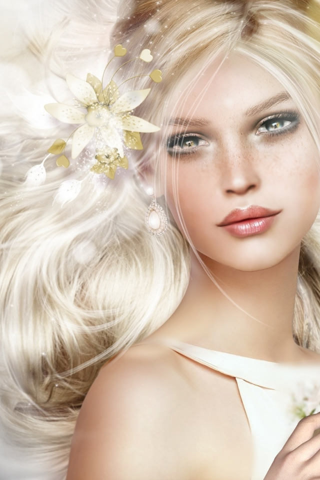 портрет, девушка, цветы, бабочка, блондинка