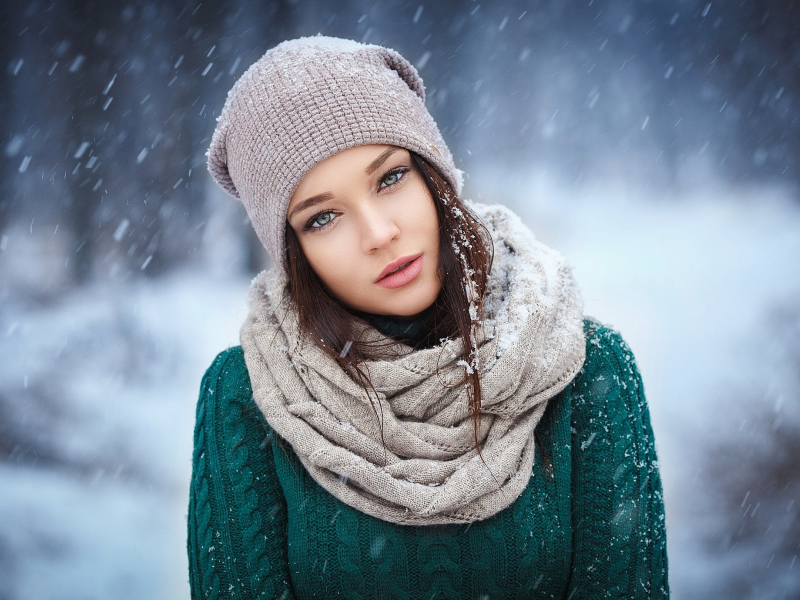 фотосессия, шарф, свитер, enis etrov, макияж, прическа, шапка, красотка, шатенка, зима, нгелина етрова, снег