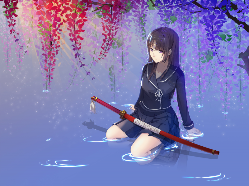 арт, вода, девушка, меч