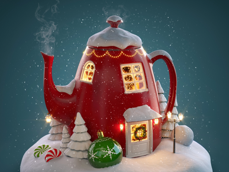 winter, merry chrismas, holiday celebration, decoration, snow, чайник