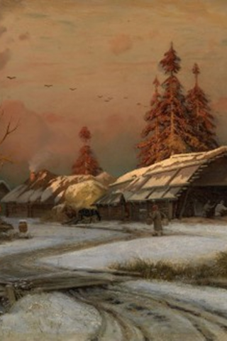 картина, маслом, в деревне, зима, суходольский петр