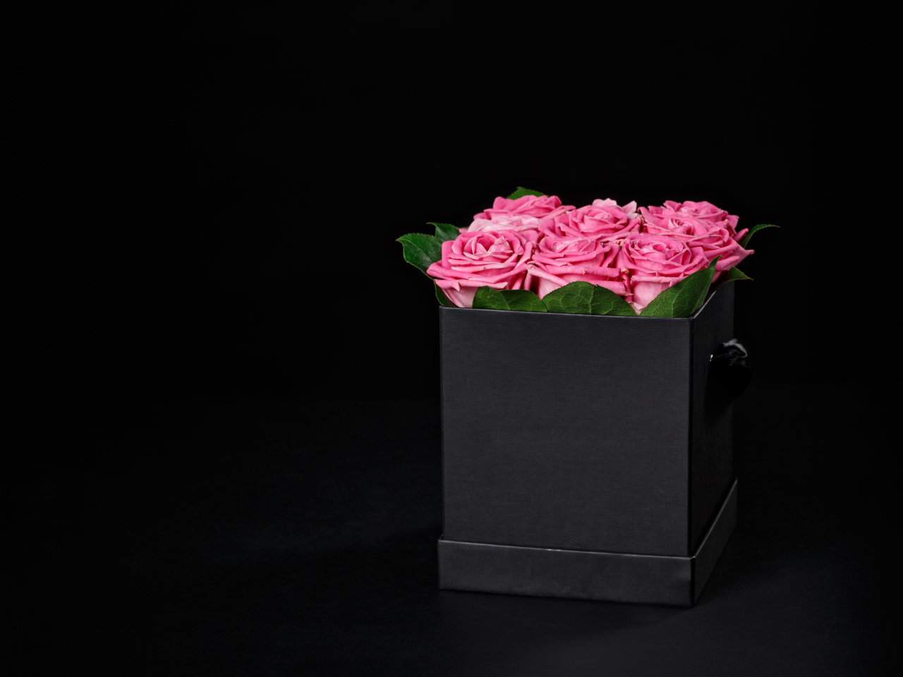 розы, розовые, букет, коробка