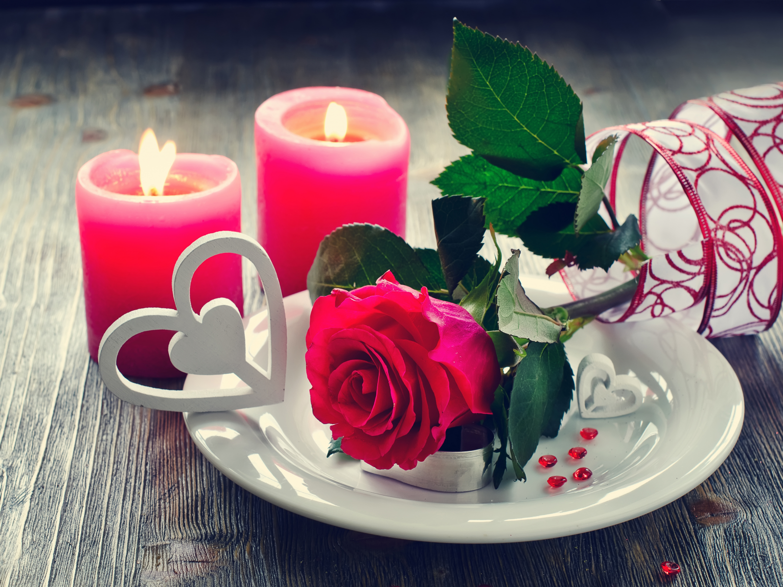день святого валентина, розы, свечи, сердце