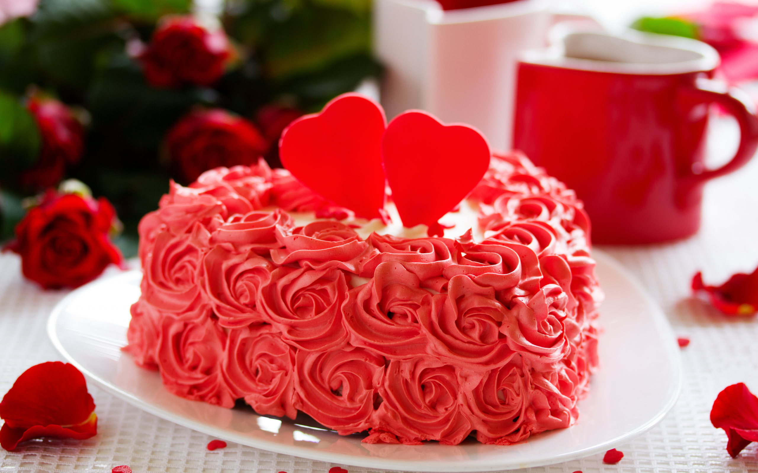 день святого валентина, сладости, торты, сердце, лепестки