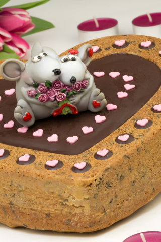 день святого валентина, торты, сладости, мыши, тюльпаны, свечи, сердце