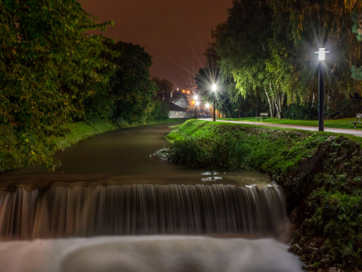 хорватия, реки, водопады, загреб, ночь, уличные фонари, деревья