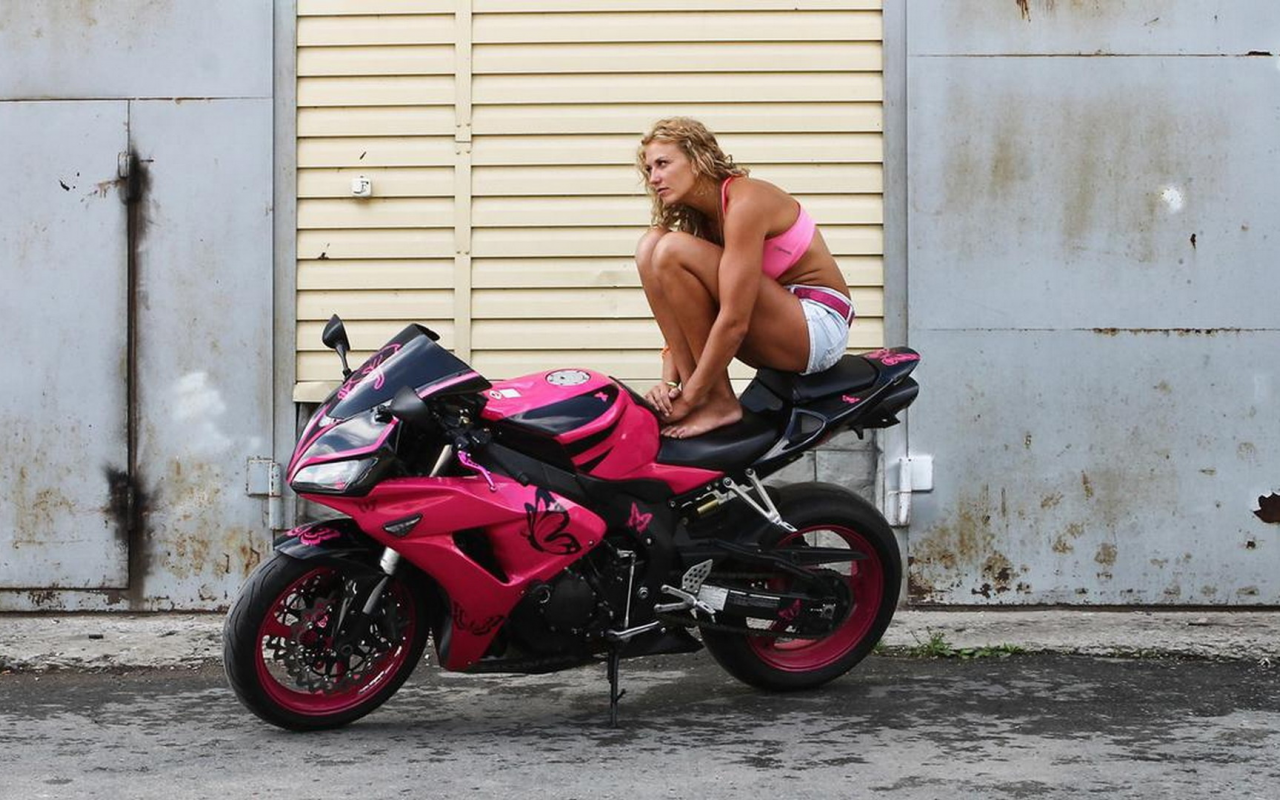 девушка, мотоцикл, поза, фон, мотоциклетка
