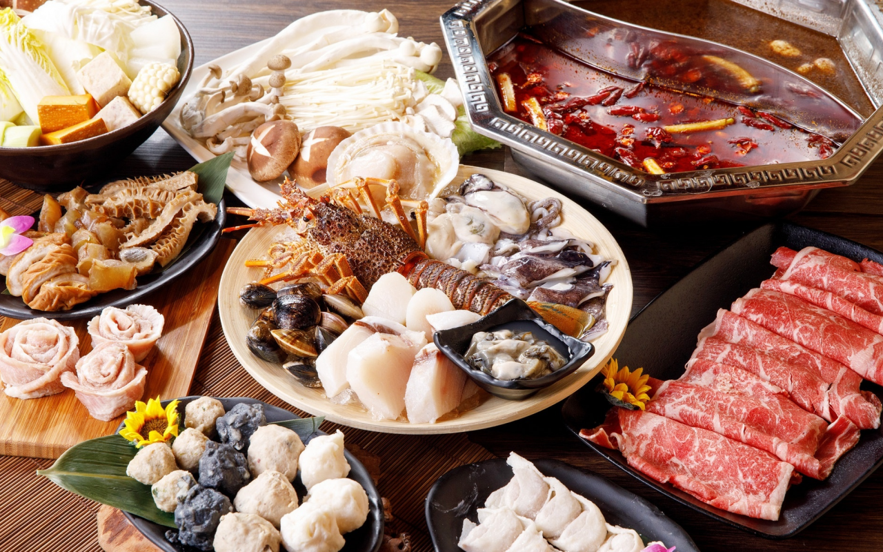грибы, мясо, морепродукты, блюда, ассорти, моллюски