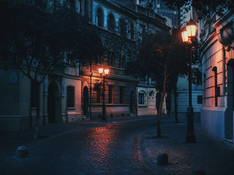 улица, ночь, фонари