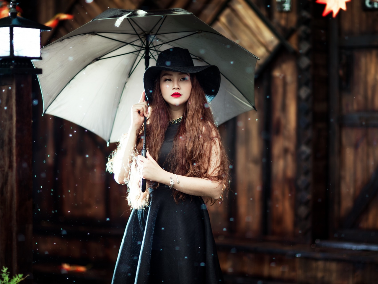азиатка, зонт, девушка