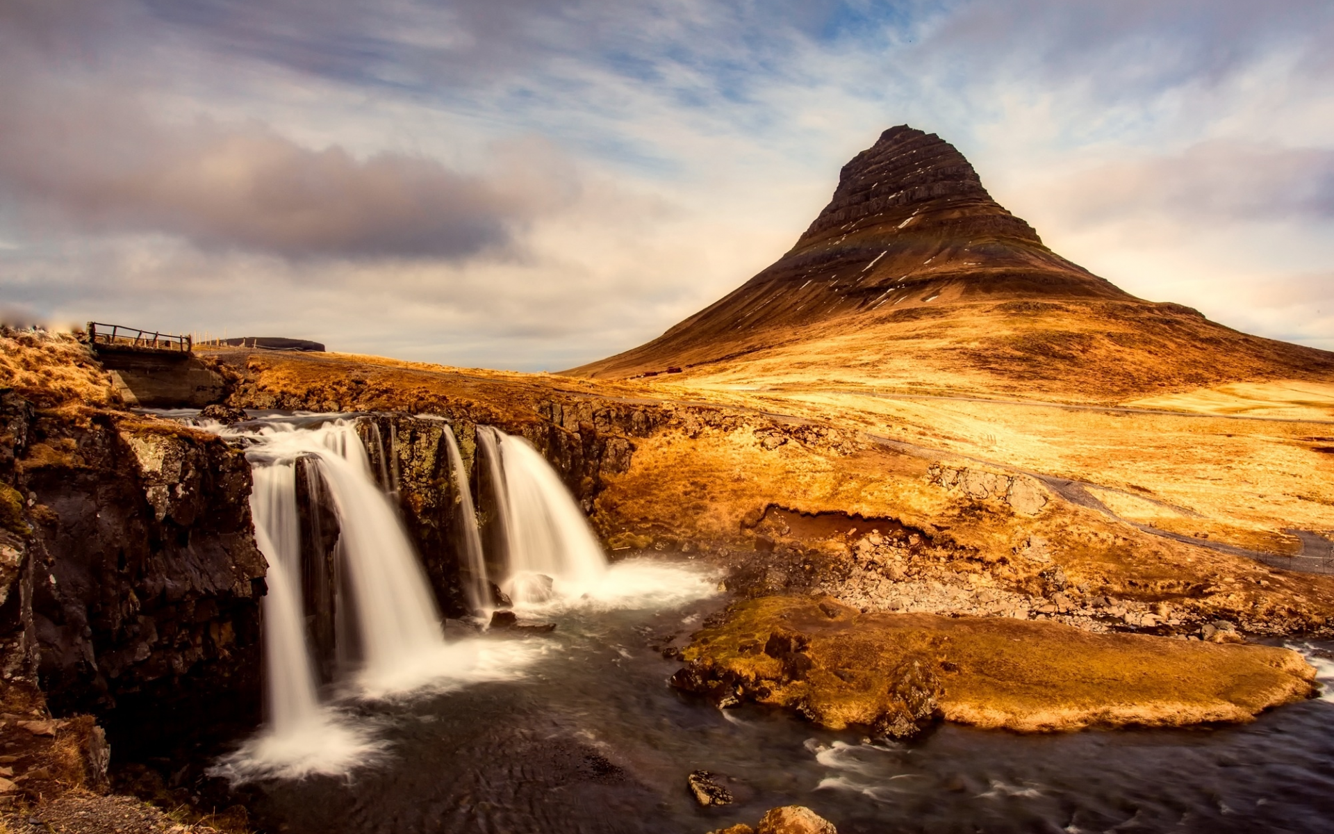 река, водопад, исландия, гора