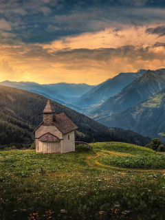 church, mountains, landscape, nature, beauty