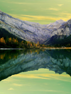 деревья, озеро, отражение, осень, горы