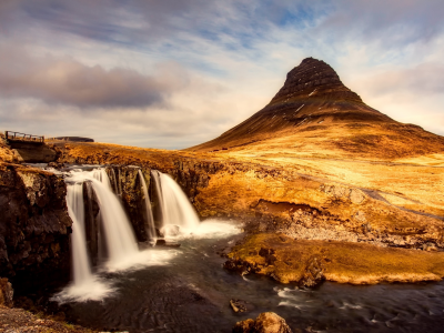 река, водопад, исландия, гора