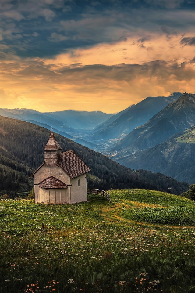 church, mountains, landscape, nature, beauty