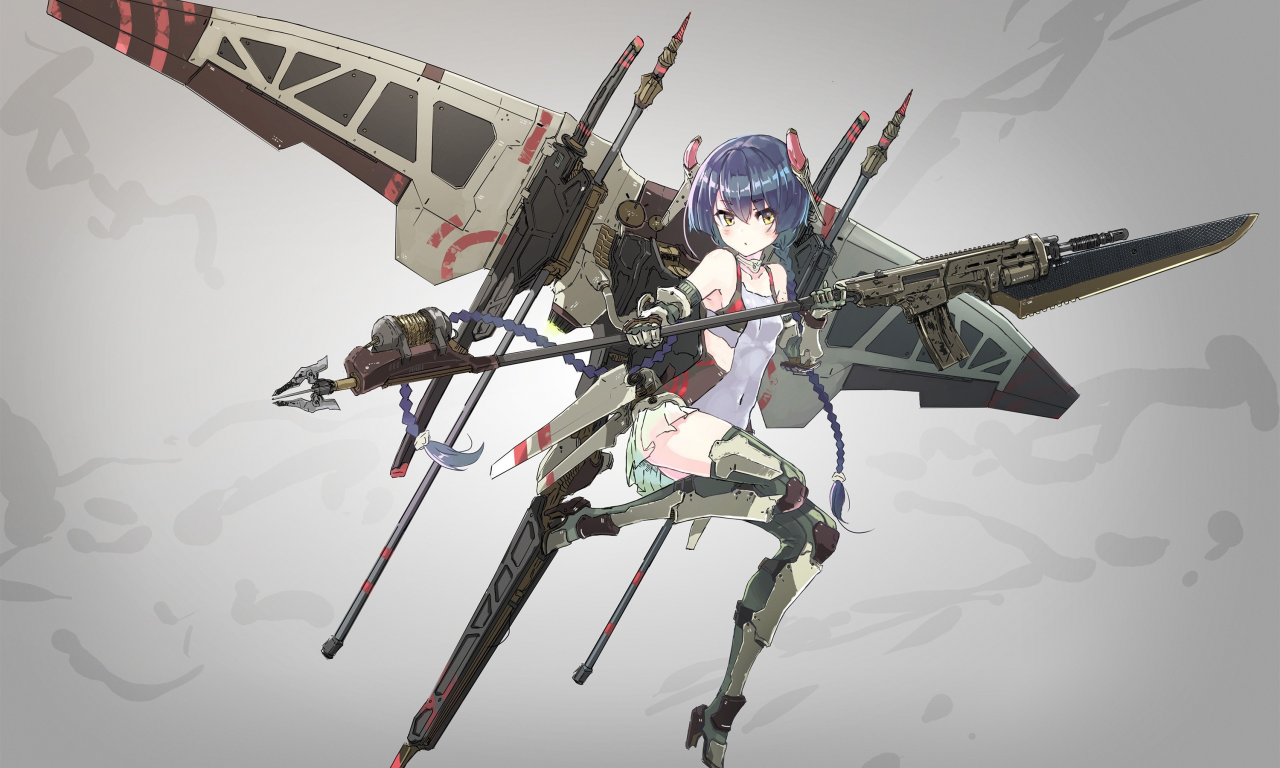 girl, gun, mecha, weapon, anime, blade, rifle, suit, japanese, spear, seifuku